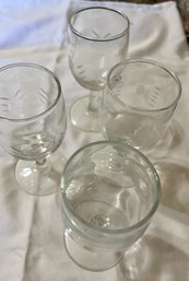 4 Etched Goblets Glasses