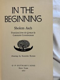 Rare Hardcover In The Beginning By Sholem Asch First Edition 1935