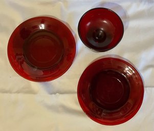 Red/garnet Glass Plates And Cup