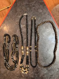 4 Lush Black Beaded Necklaces