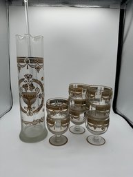 RARE Georges Briard Gold Enhanced Cocktail Set, 8 Glasses, Pitcher And Stirrer And 2 Shot Glasses, SEE PHOTOS