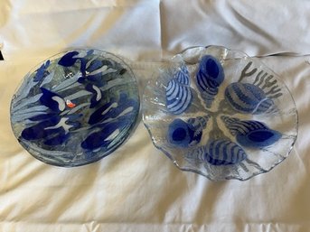 2 Hand Blown Glass Dishes