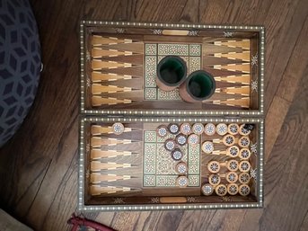 Exceptional Inlaid Wood, Mother Of Pearl Backgammon Set