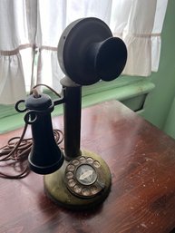 A Rewired Candlestick Telephone With Rotary Dial