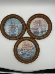 A Group Of Three Framed Ships