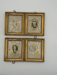 A Group Of 4 French Cameos Framed With Convex Glass  (need A Good Cleaning)