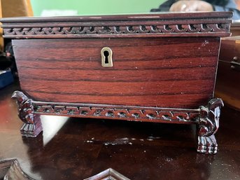 Mahogany Carved Wood Jewelry Box