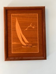 Inlaid Wood Sailboat Approx 10 X 13