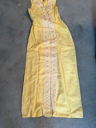 WOWZA MID CENTURY BEAUTY! Yellow With Lace And Ribbon Midi Length Dress