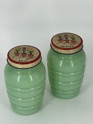 Vintage Green Jadeite Glass Salt And Pepper Shakers