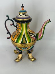 Bohemian Tea Pot Hand Painted Enamel Over Silver Plate