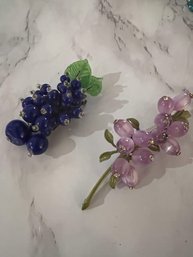 2 Vintage Glass Beaded Florals, One Pin, One Clip