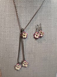 Retro Enamel Floral Ensemble Necklace And Earrings