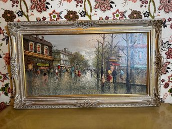 Large Parisian Painting On Canvas 24 X 48 By Henri Roger