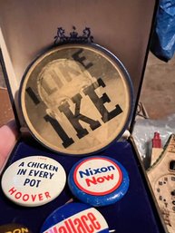 Collection Of Vintage Political Pins, IKe, Hoover, Wallace, Nixon Etc