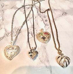 A Group Of 4 Fantastic Heart Pendents Sterling Silver