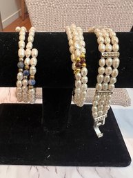 Faux Pearl Bracelet And 2 Fresh Water Pearl Wrap Bracelets
