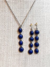 Lapis And  Silver Earring And Necklace Set, See Back Details!