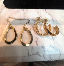 2 Pair Of 1970's Gold Tone Hoops