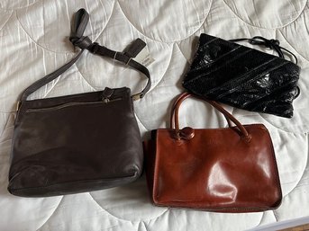 A Group Of Three Leather Bags , One NWT Gray, Black And Tabac
