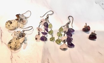 A Group Of 4 Pairs Of Earring With Natural And Semi Precious Stones