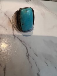 Large Turquoise Rectangular Ring Set In Sterling Silver 925