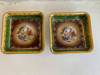 2 Porcelain Small Trinket Trays Bavaria Hand Painted Gold Accents