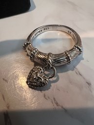 Judith Ripka Sterling Silver Dangling Heart Ring Size 8