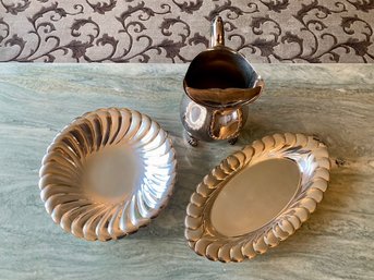 3 Pieces Of Silverplate, Pitcher And Two Trays, EXCELLENT Condition