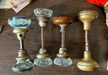 4 Sets Of Antique Crystal And Brass Door Knobs