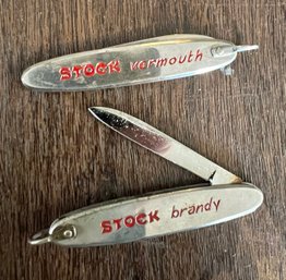 2 Stock Brandy And Vermouth Advertising Pocket Knives