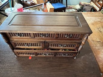 Large Wooden Jewelry Box Filled With Costume Jewelry All As Is!