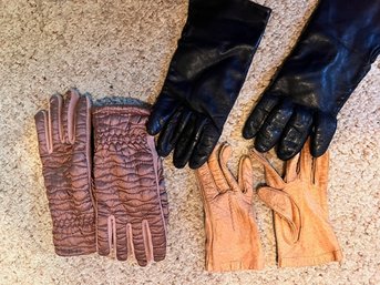 4 Pair Vintage  Leather Gloves See All Photos!