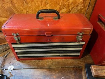 3 Drawer Red Tool Box With Open Top FILLED With Tools