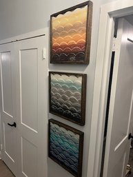 Funky Three Piece Set Of Ombre Paintings Approx 16' Square Each