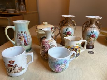 Mixed Group Of 8 Vintage Porcelain Vases, Pitchers, Etc