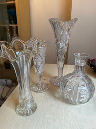 Awesome Group Of Crystal Vases One Mid Century