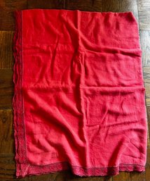 Vintage Rectangular Red Table Cloth With Open Work Crochet Border