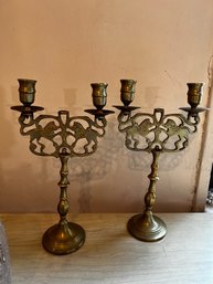 Pair Of Double Brass Candle Holders