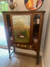 Beautiful Hand Painted China Cabinet, Great Size 3 Shelves And Bottom Drawer