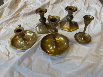 Group Of 6 ( Found Missing Pair) Brass Candle Holders