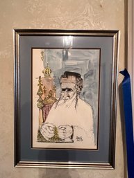 Watercolor On Paper Rabbi By Aykin