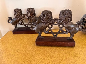 Pair Of Bookends With Star Of David And Lions