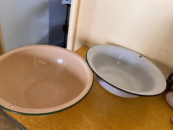 2 Medium Sized Vintage Enamel On Metal Bowls