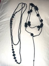 Two Jet Black Beaded Necklaces,