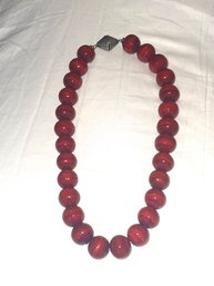 Larger Red Beaded Necklace Magnetic Clasp