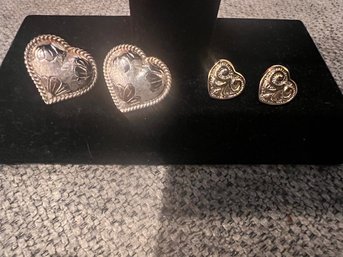 2 PAIR OF EARRINGS  Heart ONE CLEARLY MARKED STERLING SILVER