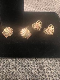 2 Pair Post Earrings One Marked 14k Beverly Hills Gold