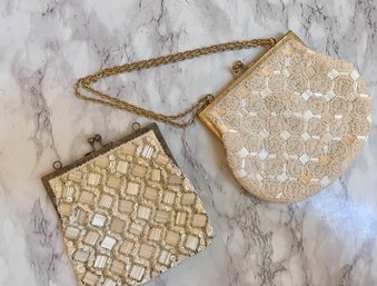 Pair Of White Sequin  And Beaded Evening Bags