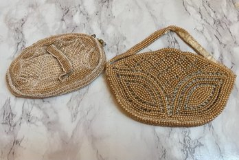 2 Cream And Grey Pearlized Small Evening Bags